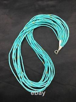 Native American Blue Turquoise Heishi 10st Sterling Collier D'argent 20 4199
