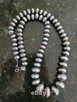 Native American Diplômés En Argent Sterling Navajo Perles Collier De Perles 150.40 G