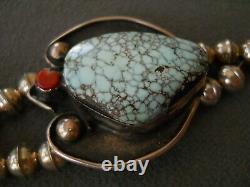 Native American Dry Creek Webbed Turquoise & Coral Collier De Perles D'argent Sterling