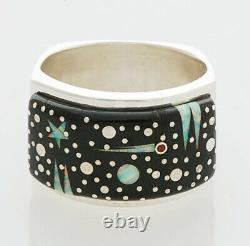 Native American Handmade Argent Sterling Avec Night Sky Inlay Taille De Bague 10