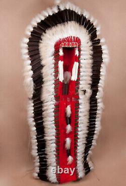 Native American Made Navajo Double Trailer War Bonnet Feather Headdress 72