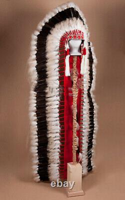 Native American Made Navajo Double Trailer War Bonnet Feather Headdress 72