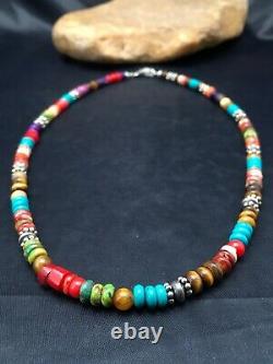 Native American Multicolor Treasure Turquoise Sterling Collier En Argent 20 4167