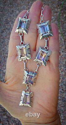 Native American Navajo Ametrine Sterling Silver Collier Boucles D'oreilles