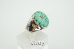 Native American Navajo Argent Sterling Turquoise Inlay Hommes Taille De Bague 10.25