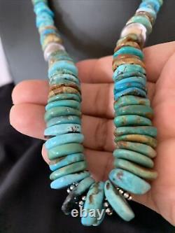 Native American Navajo Bleu Vert Turquoise Collier En Argent Sterling 20â 13377