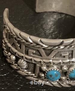 Native American Navajo Bracelet De Cuffs En Argent Sterling Manufacturé À La Main Turquoise -specer