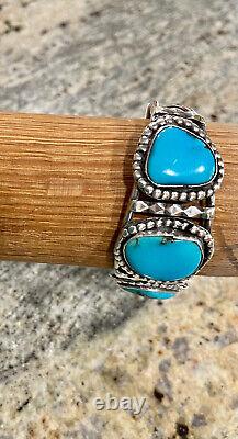 Native American Navajo Cuff Bracelet Old Pawn Turquoise Sterling Silver Vtg 1980