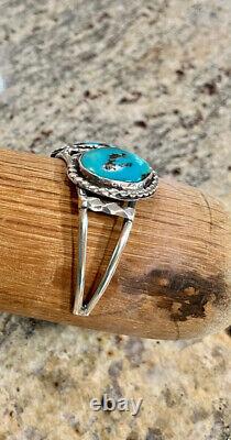 Native American Navajo Cuff Bracelet Old Pawn Turquoise Sterling Silver Vtg 1980