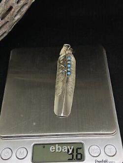 Native American Navajo Dormant Beauté Turquoise Feather Sterling Silver Pendentif