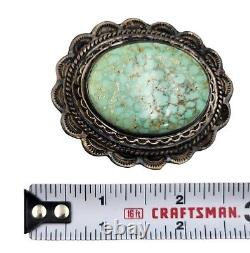 Native American Navajo Green Turquoise Silver Brooch Large Pierre Signé À La Main