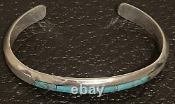 Native American Navajo Handmade Sterling Argent Turquoise Inlay Bracelet Cuff