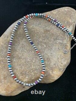 Native American Navajo Pearls 4mm Sterling Silver Collier De Perles 16 Vente 10870
