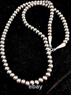 Native American Navajo Pearls 5 MM Collier De Perles En Argent Sterling 28vente 328