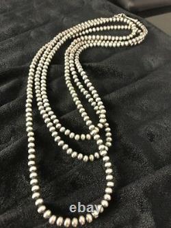 Native American Navajo Pearls 5 MM Collier De Perles En Argent Sterling 60cadeau De Vente A5