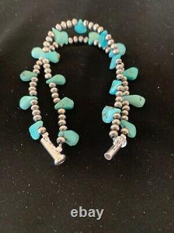 Native American Navajo Pearls Sterling Argent Bleu Bracelet Turquoise Cadeau 3173