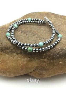 Native American Navajo Pearls Sterling Argent Bleu Bracelet Turquoise Cadeau 378