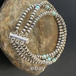 Native American Navajo Pearls Sterling Argent Bleu Turquoise Bracelet 3st