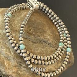 Native American Navajo Pearls Sterling Argent Bleu Turquoise Bracelet 3st