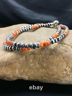 Native American Navajo Pearls Sterling Argent Orange Spiny Oyster Bracelet