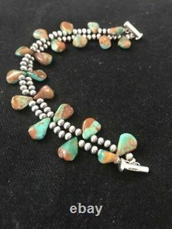 Native American Navajo Pearls Sterling Argent Vert Turquoise Bracelet Cadeau S428