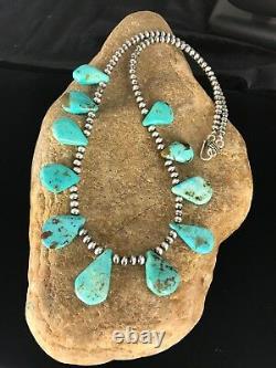Native American Navajo Pearls Sterling Silver Bleu Collier Turquoise 306