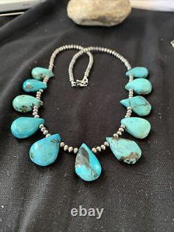 Native American Navajo Pearls Sterling Silver Blue Turquoise Collier 942