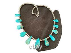 Native American Navajo Pearls Sterling Silver Blue Turquoise Collier 943