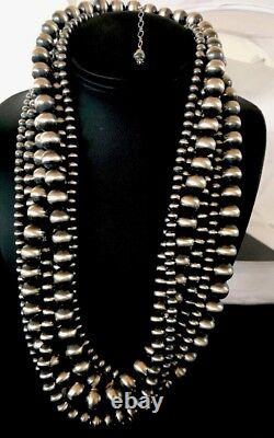 Native American Navajo Pearls Sterling Silver Collier De Perles 60 Long 3 Strands