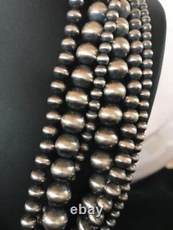 Native American Navajo Pearls Sterling Silver Collier De Perles 60 Long 3 Strands