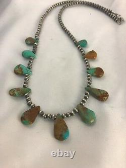 Native American Navajo Pearls Sterling Silver Royston Turquoise Collier Cadeau377