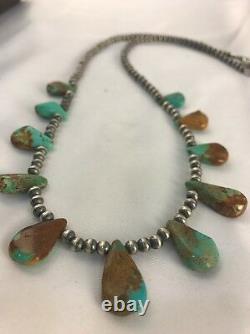 Native American Navajo Pearls Sterling Silver Royston Turquoise Collier Cadeau377