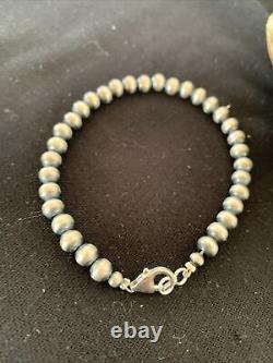 Native American Navajo Perles 6mm Perles 7 Bracelet Argent Sterling 1405