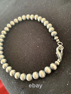 Native American Navajo Perles 6mm Perles 7 Bracelet Argent Sterling 1405