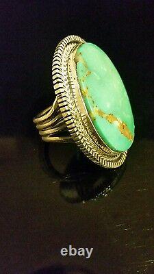 Native American Navajo Signé Kingman Turquoise & Argent Sterling Taille 8 Anneau