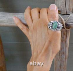 Native American Navajo Silver Eagle Green Turquoise Men's Ring Taille 14