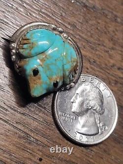 Native American Navajo Silver. Épingle À Turquoise De Royston Sculptée