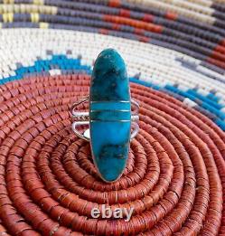 Native American Navajo Silver Turquoise Inlay Taille De L'anneau 7.5