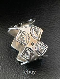Native American Navajo Stamped Silver Bague Set Cadeau Sz 8.5 02197