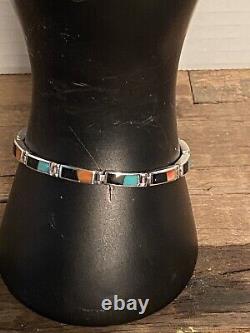 Native American Navajo Sterling Argent Bracelet En Pierre Multicolore 7
