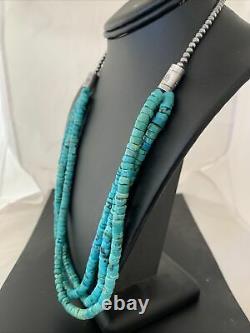 Native American Navajo Sterling Silver 3s 6mm Turquoise Heishi Collier 22 1039