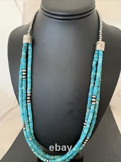 Native American Navajo Sterling Silver 3s 6mm Turquoise Heishi Collier 2401423
