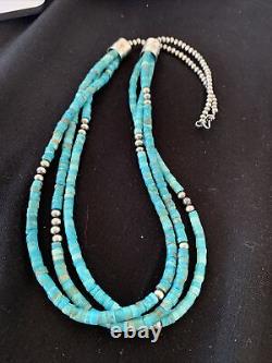 Native American Navajo Sterling Silver 3s 6mm Turquoise Heishi Collier 2401423