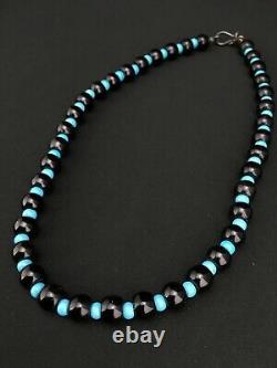 Native American Navajo Sterling Silver Black Onyx Turquoise Perle Collier 4882