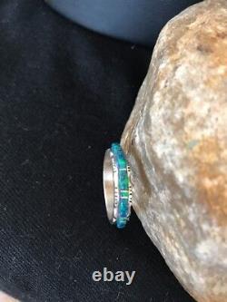 Native American Navajo Sterling Silver Blue Opal Inlay Ring Sz 9.5 Yazzie 10612