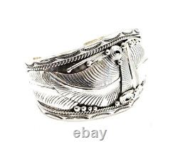 Native American Navajo Sterling Silver Feuille Fait Main Argent / Bracelet De Cuff