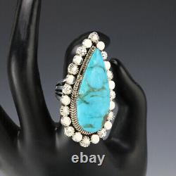 Native American Navajo Sterling Silver & Turquoise Ring Par Greg Yazzie