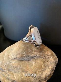 Native American Navajo Sterling Silver White Buffalo Turquoise Ring Set 11 3226