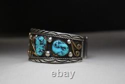 Native American Navajo Turquoise Sterling Silver Eagle Cuff Bracelet Grande Taille