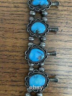 Native American Navajo Vintage Squash Blossom Sterling Silver Turquoise Collier